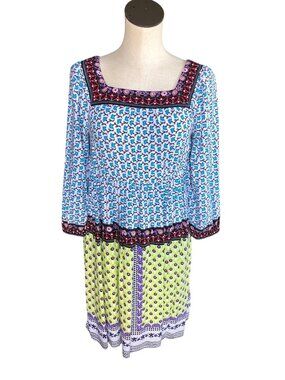 Beige by ECI Dress Womens M Boho Flowy Gypsy Tunic Multicolor Long Sleeve Summer